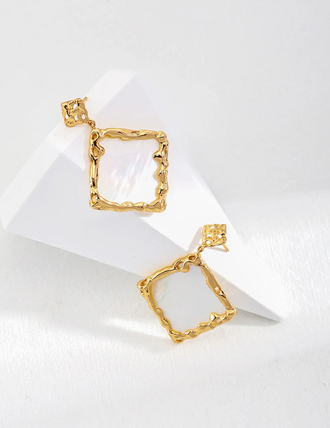 Lava Shaped Square Mother of Pearl Earrings