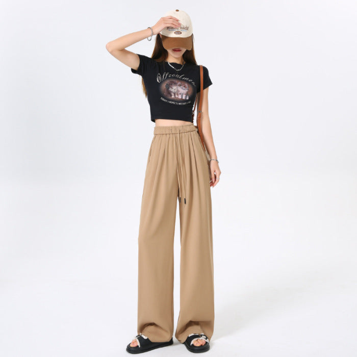 New High Waist Drooping Niche Straight Design Sense Loose Suit Pants Female