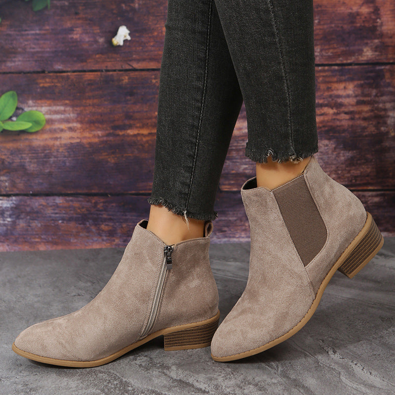 Pointed Suede Elastic Band, Thick Heel Casual Single Shoes For Women