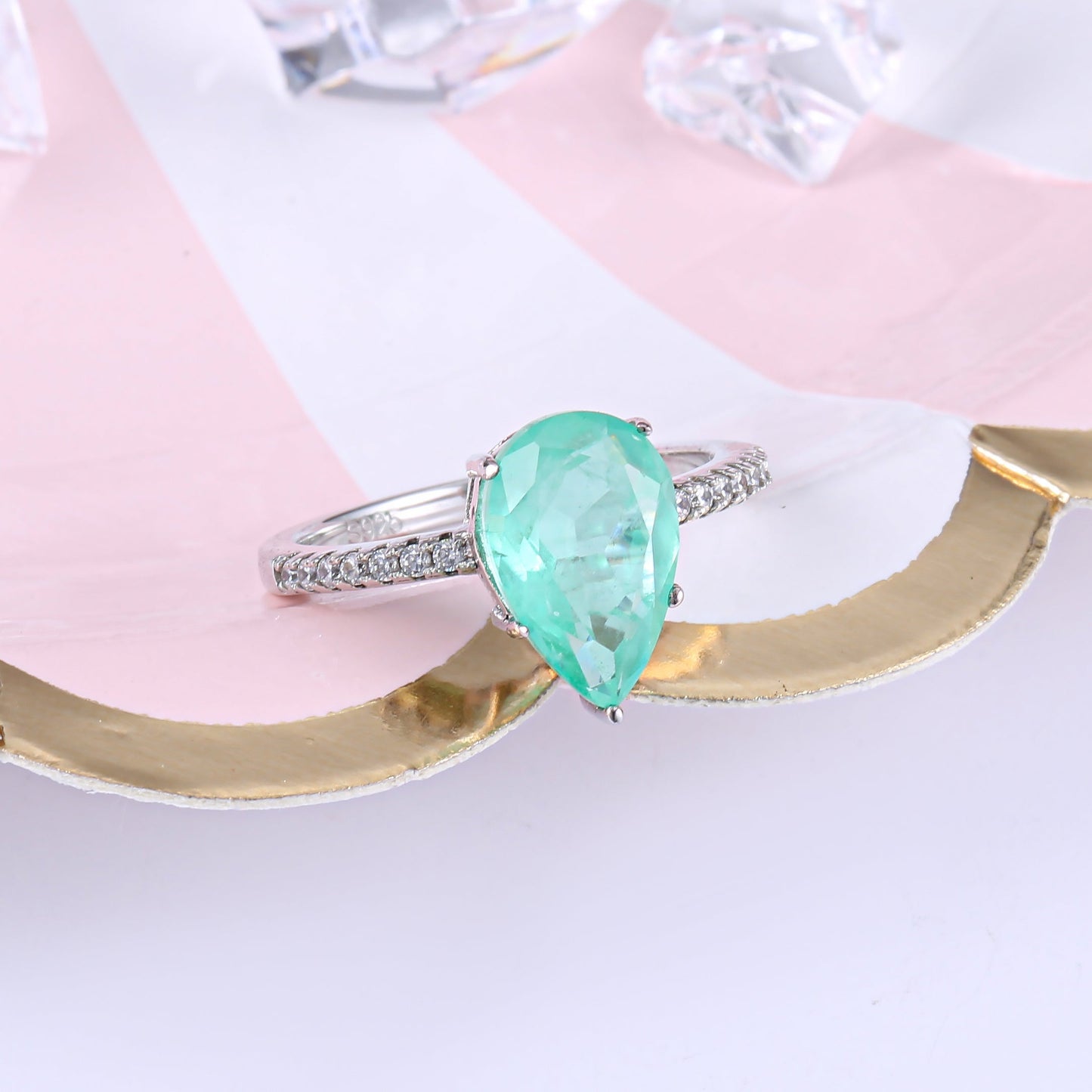 Classic pear shape tourmaline paraiba ring