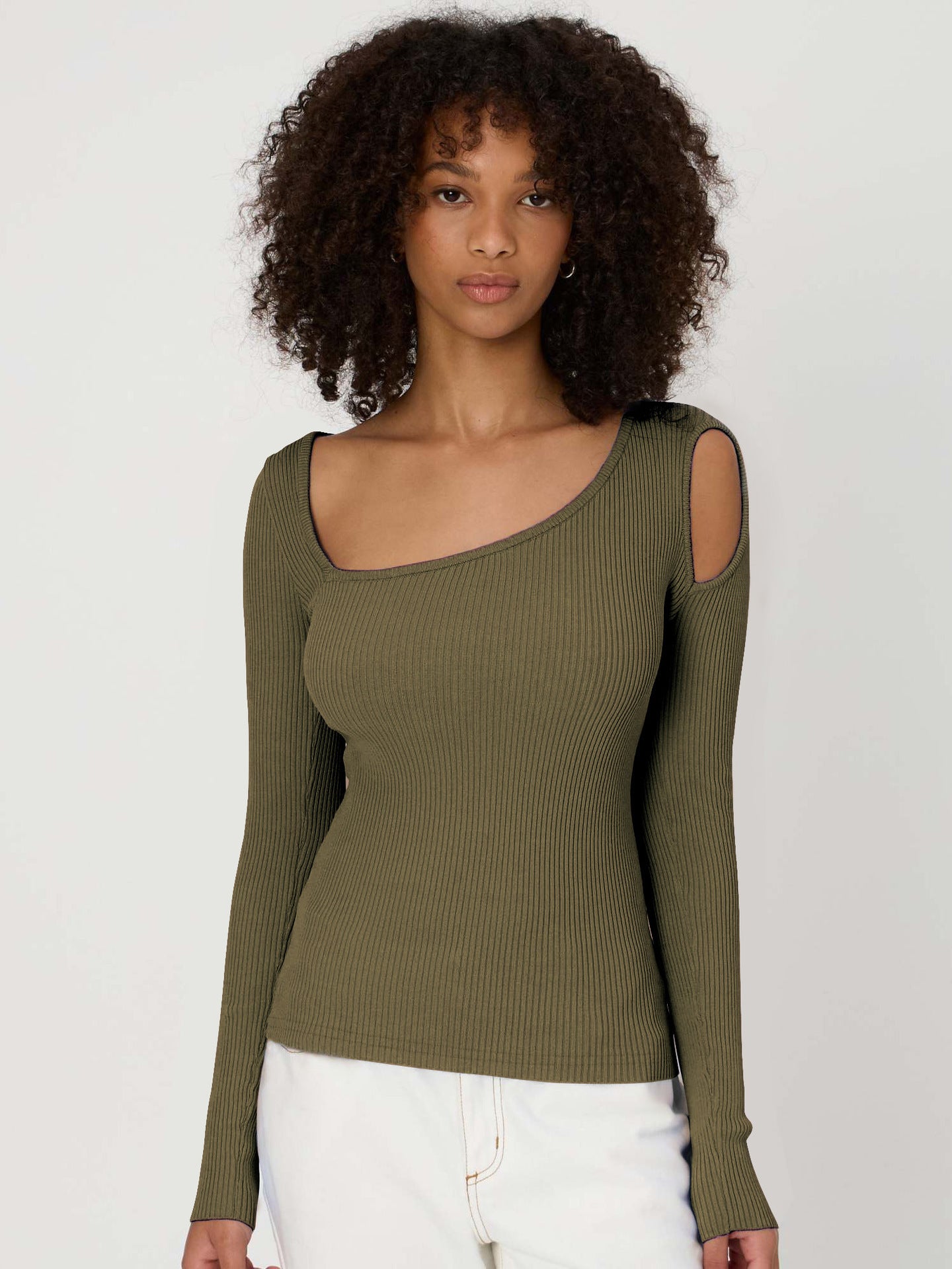 Versatile Long Sleeve Slim-fit Solid Color Top