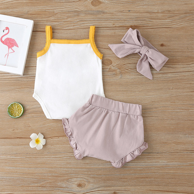 Fashion Three-Piece Baby Girl Romper Plaid Shorts