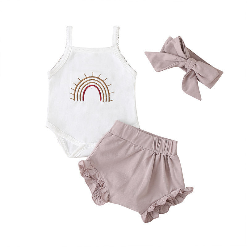 Fashion Three-Piece Baby Girl Romper Plaid Shorts