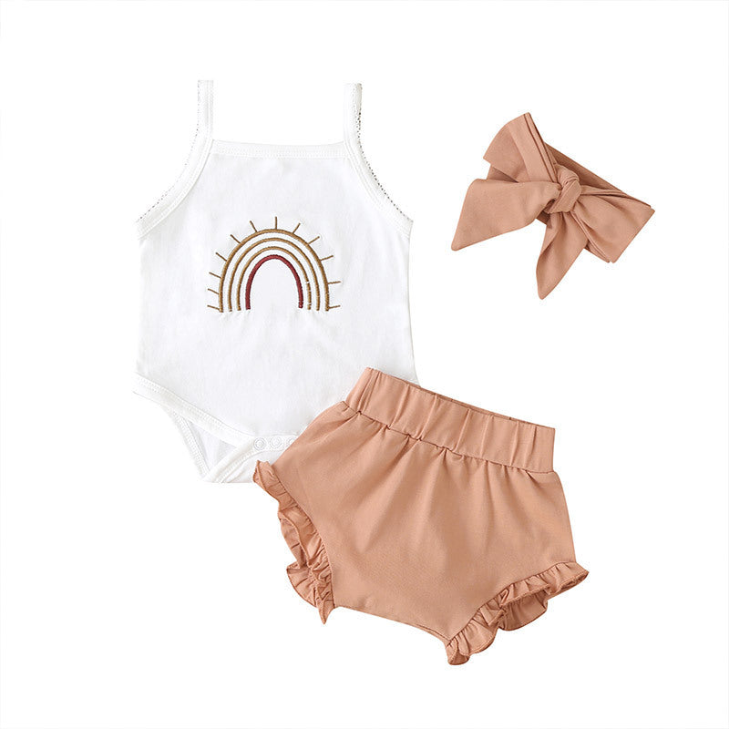 Fashion Three-Piece Baby Girl Romper Plaid Shorts