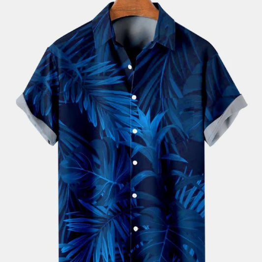 Men's Casual Loose Plus Size Lapels Digital Printing Short Sleeve