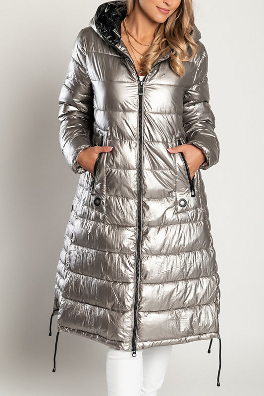 Long winter jacket with hood, 2237, silver