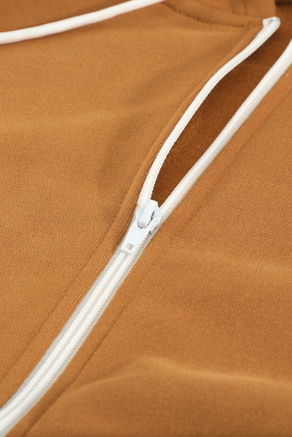 Zip-Up Pocket Drawstring Brown Hoodie Jacket