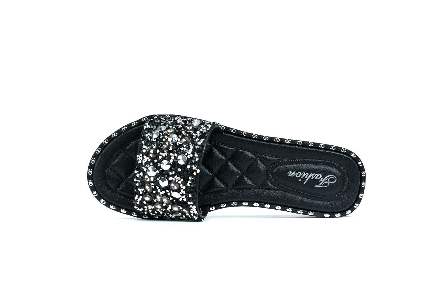 Women's Single Platform Glitter Sliders Black