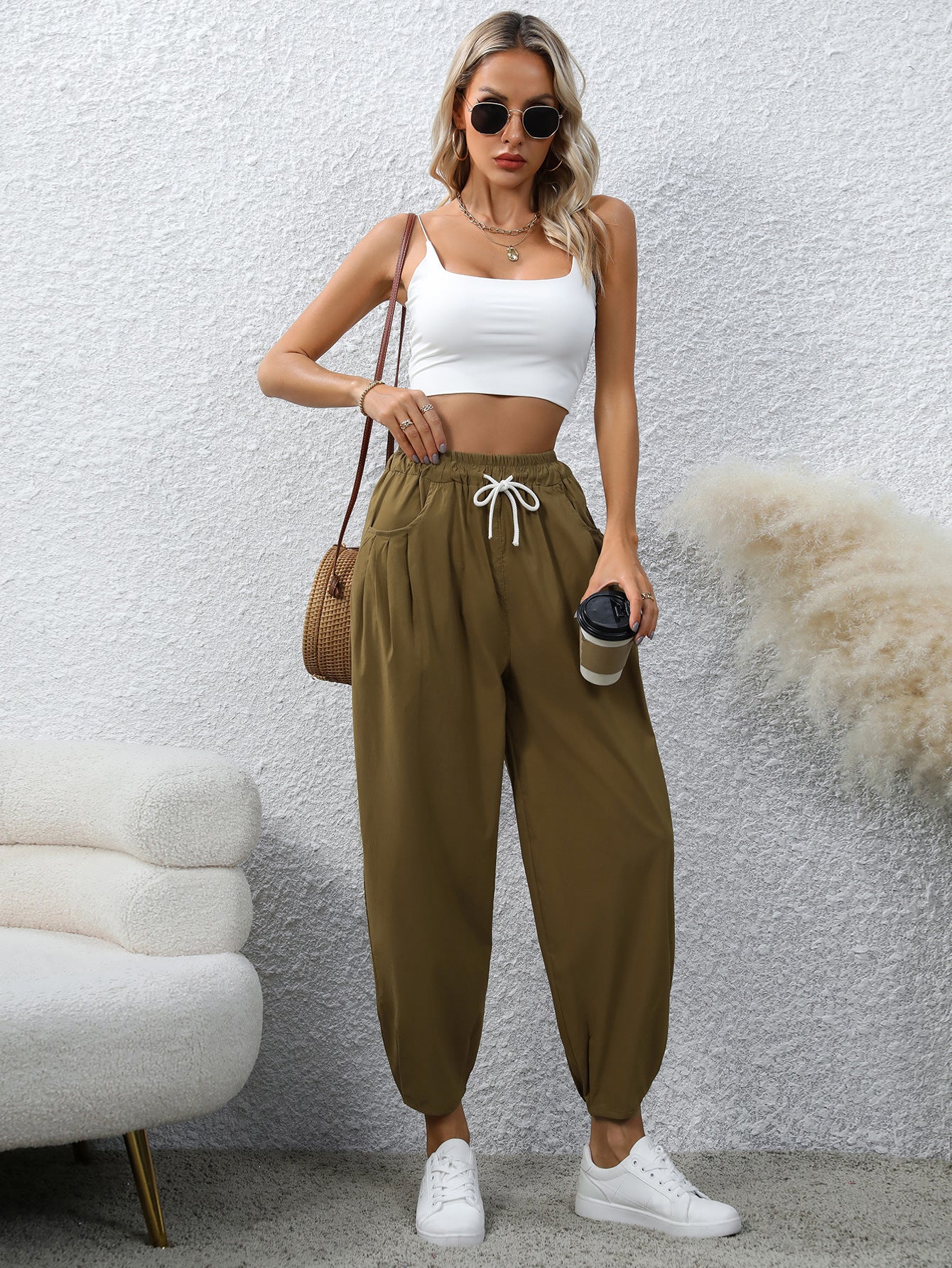 Women's Drawstring Pocket Fashion Loose Casual Pants