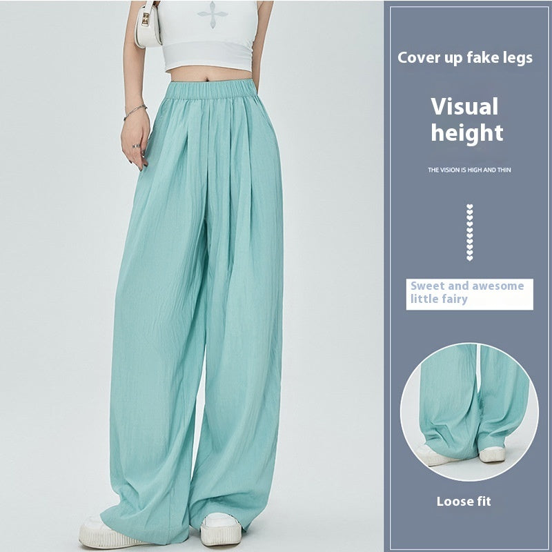 Thin High Waist Loose Casual Ice Silk Wide-leg Pants