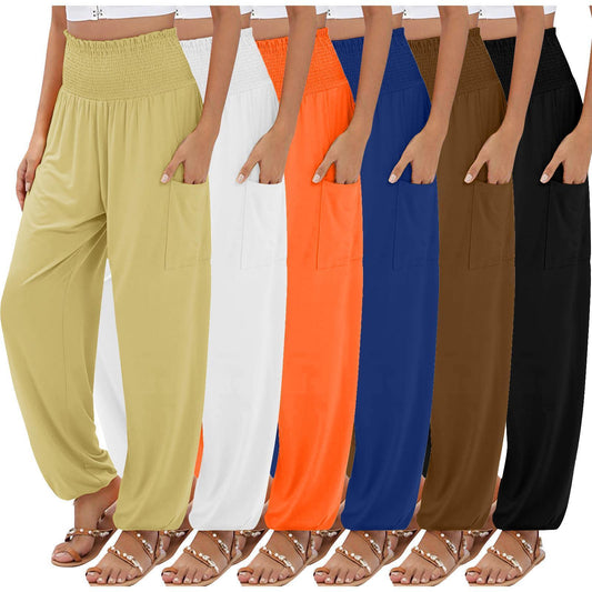 Elastic-waist High Waist Wide-leg Casual Trousers