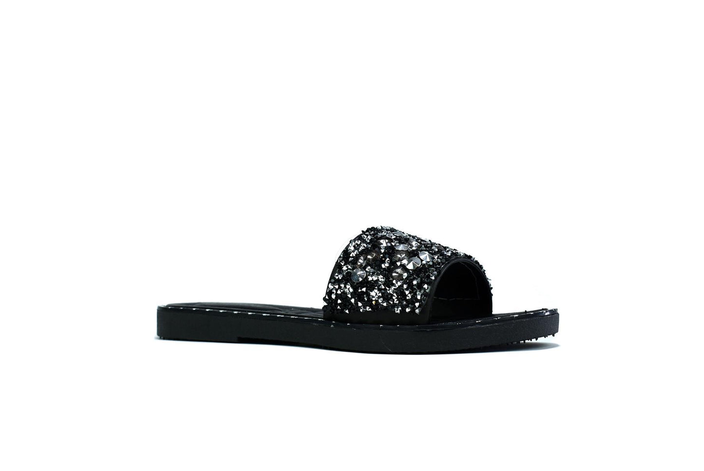 Women's Single Platform Glitter Sliders Black