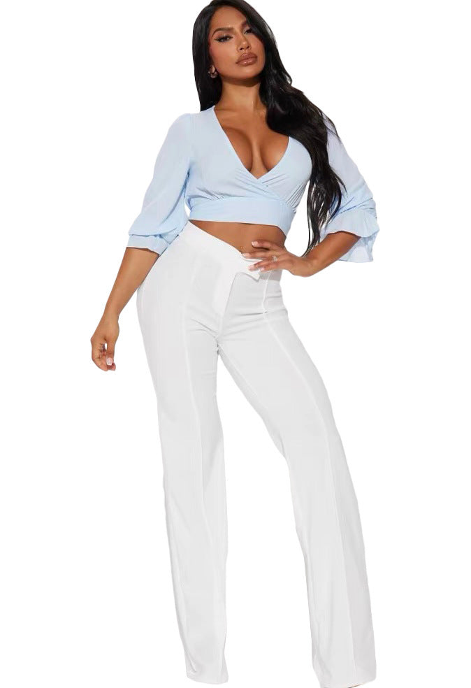 New Women's Clothing Hot Girl Temperament Slimming White High-waist Straight-leg Pants