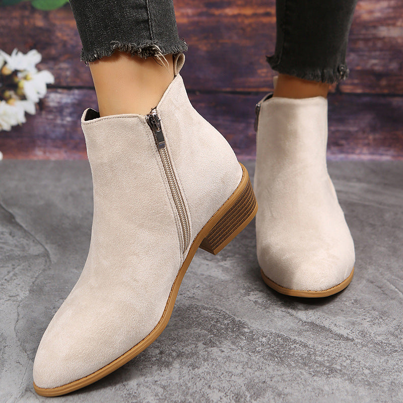 Pointed Suede Elastic Band, Thick Heel Casual Single Shoes For Women