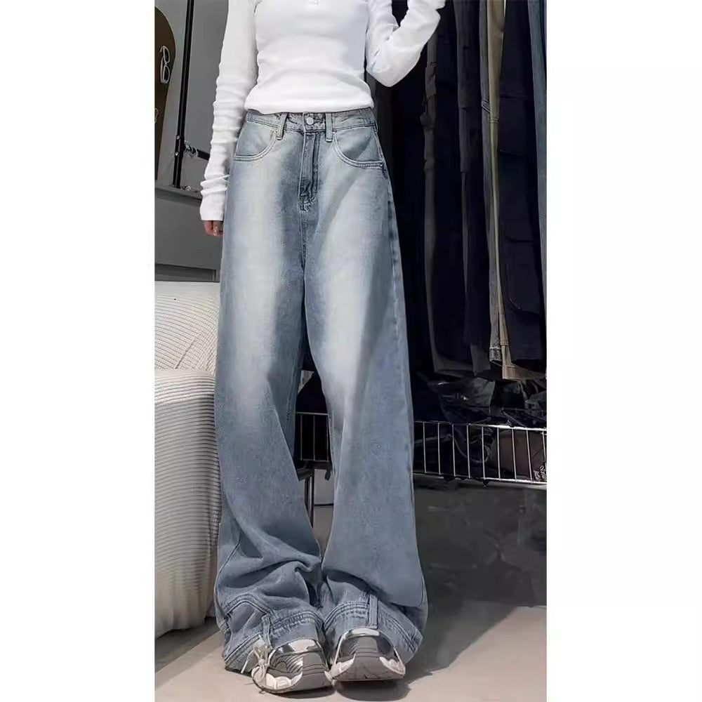 Water Washed Retro Oversize Wide Leg Jeans For Women