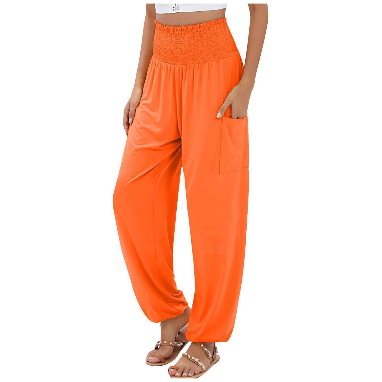 Elastic-waist High Waist Wide-leg Casual Trousers