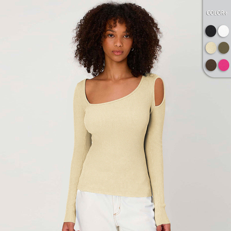 Versatile Long Sleeve Slim-fit Solid Color Top