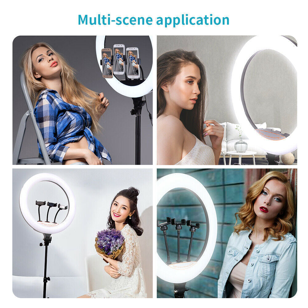 14'' LED Selfie Ring Light with 1.7M Tripod Stand Cell Phone Holder Makeup Live