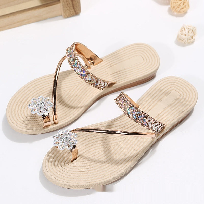 Rhinestone Heart-shaped Flip-flops Minimalist Flat