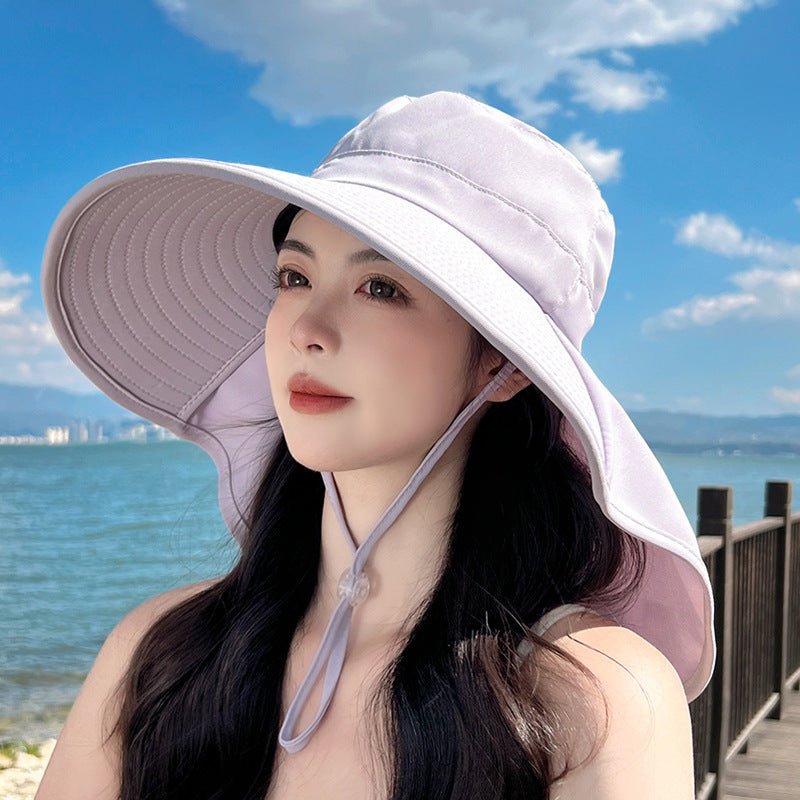 Sun Hat Big Brim Cover Face Summer UV Protection Shawl Bucket Hat Sun Protection Hat