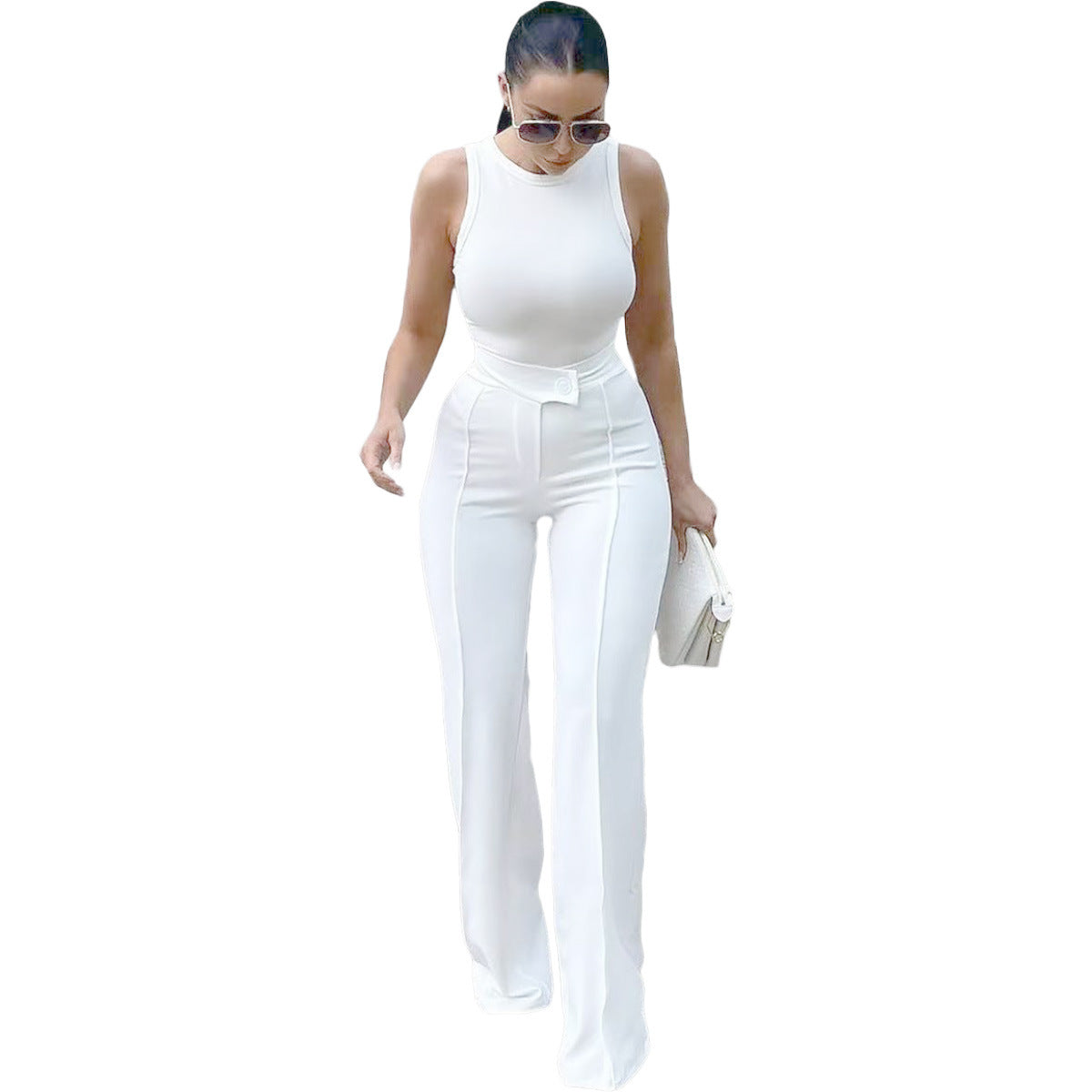 New Women's Clothing Hot Girl Temperament Slimming White High-waist Straight-leg Pants