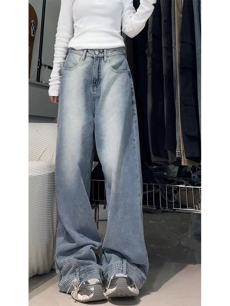 Water Washed Retro Oversize Wide Leg Jeans For Women