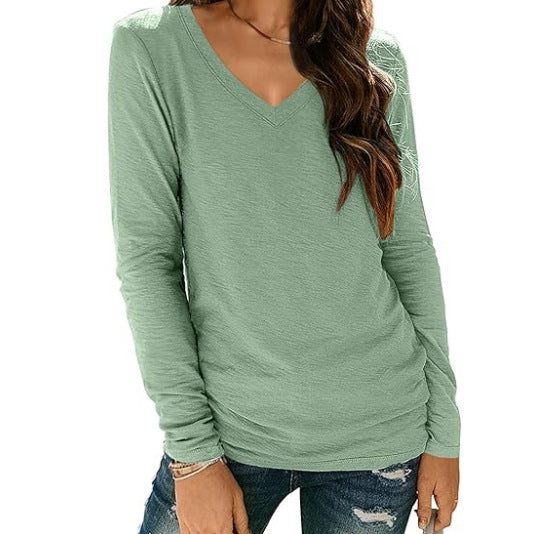 Women's V-neck Long Sleeve Loose T-shirt Shirt