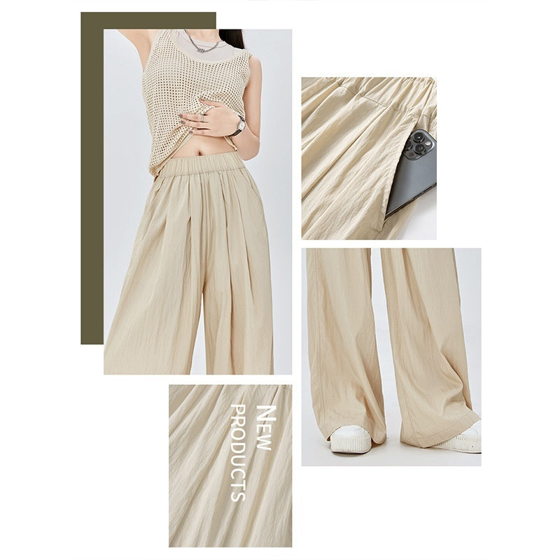 Thin High Waist Loose Casual Ice Silk Wide-leg Pants