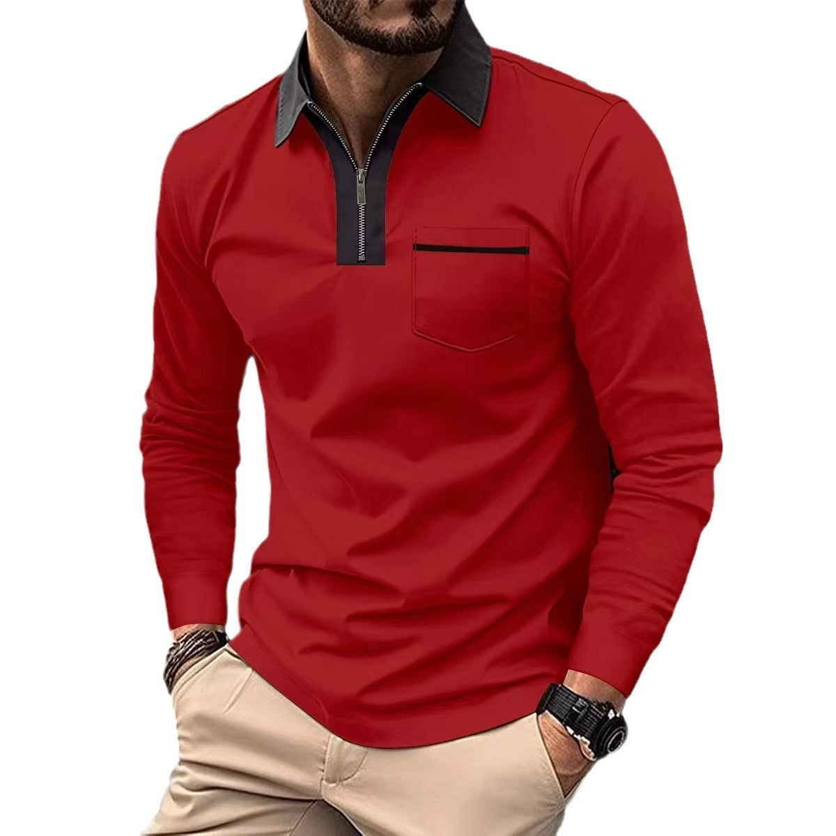 Mens Long Sleeve Zipper Polo Shirts