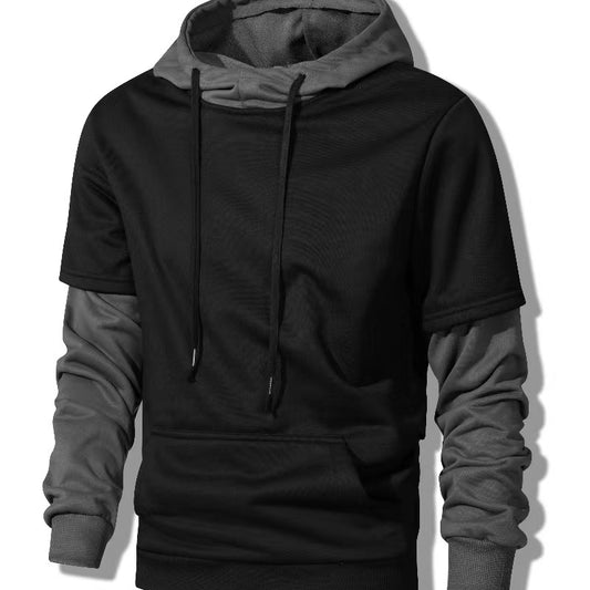 Men's Contrast Hooded Drawstring Sweater