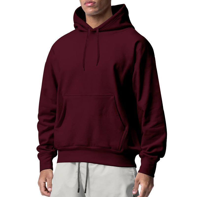 European And American Men's Sports Solid Color Fleece Sweater Hoodie