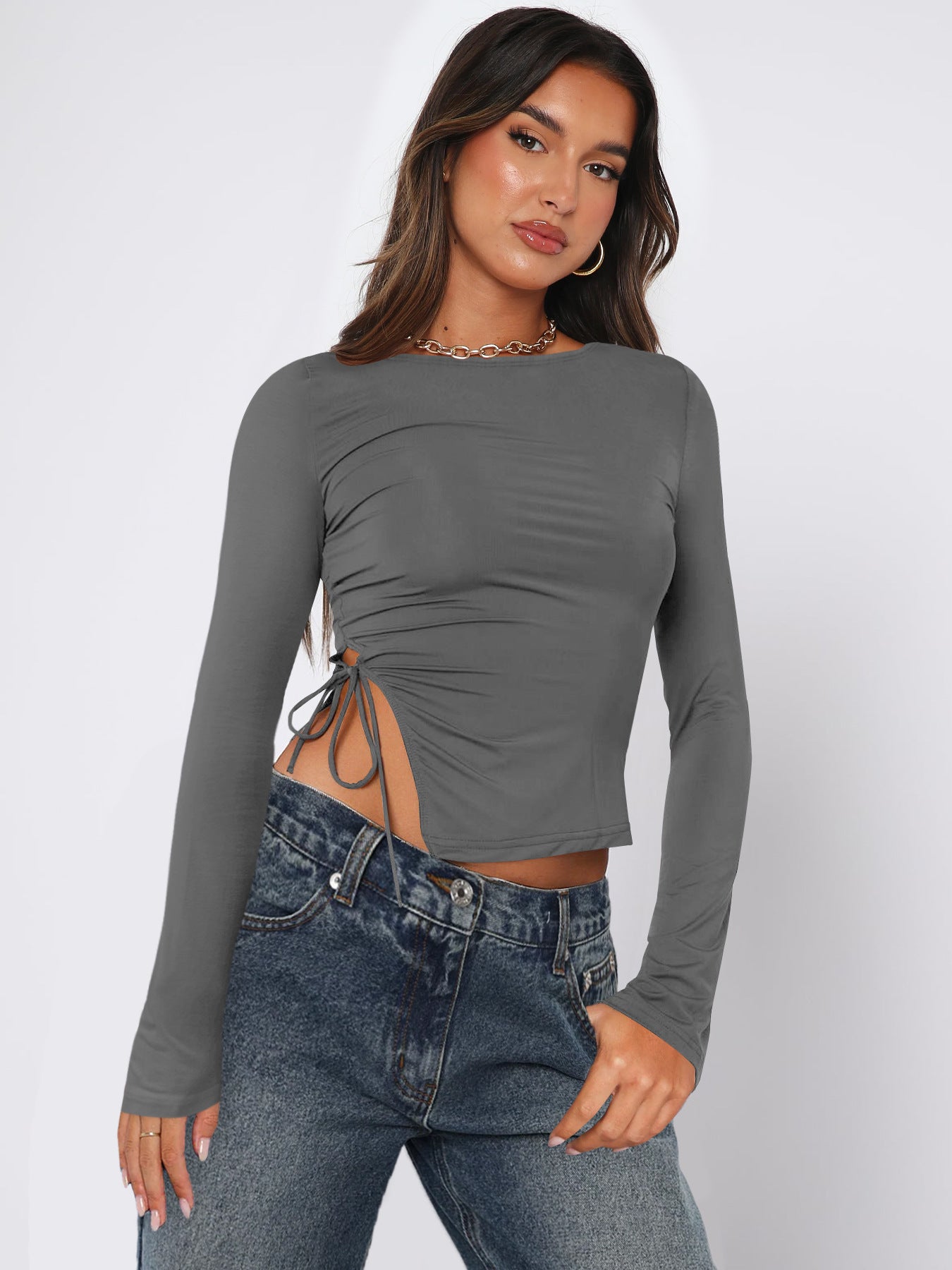 Women's Drawstring Off-shoulder Top