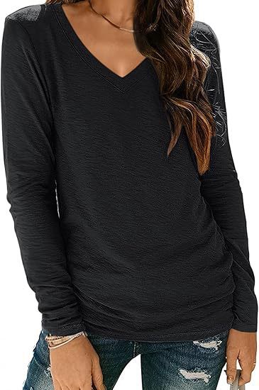 Women's V-neck Long Sleeve Loose T-shirt Shirt