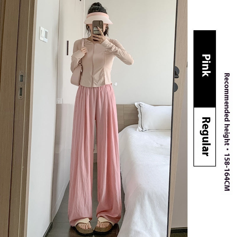 Thin High Waist Loose Casual Ice Silk Wide-leg Pants