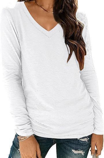 Women's V-neck Long Sleeve Loose T-shirt Shirt