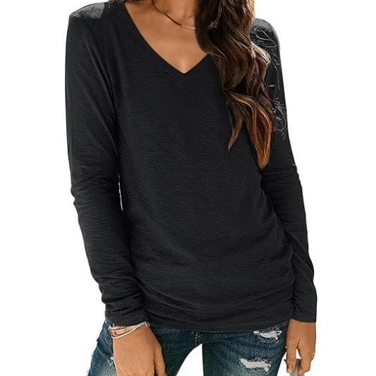 Women's V-neck Long Sleeve Loose T-shirt Shirt