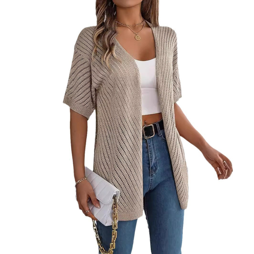 European And American Hollow Short Sleeve Knitted Cardigan Vacation Sun Protection Shirt