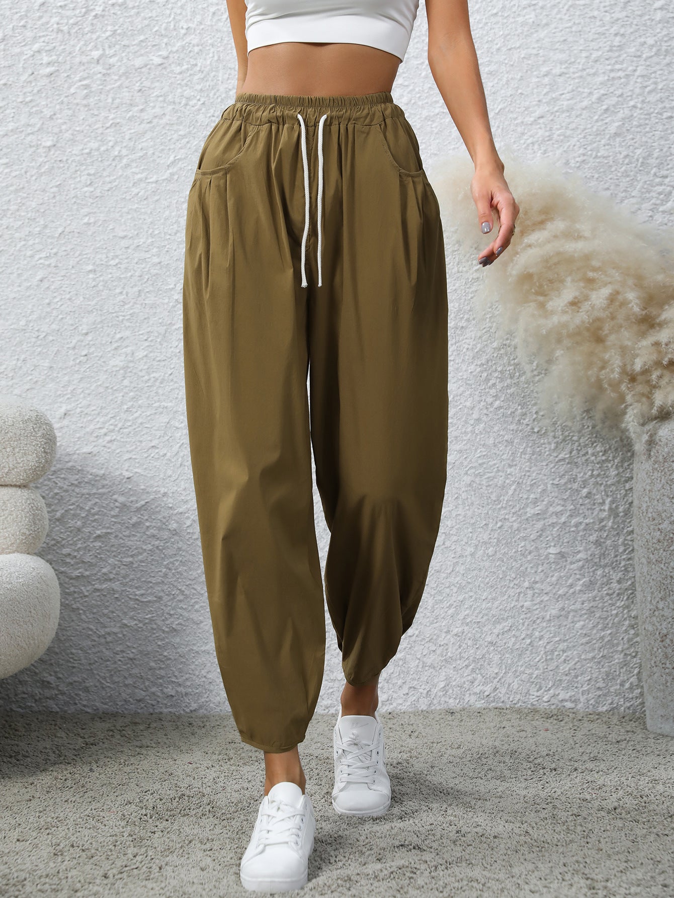 Women's Drawstring Pocket Fashion Loose Casual Pants