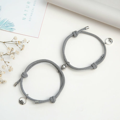 2PCS/SET alloy couple magnetic attraction ball creative Bracelet Stain