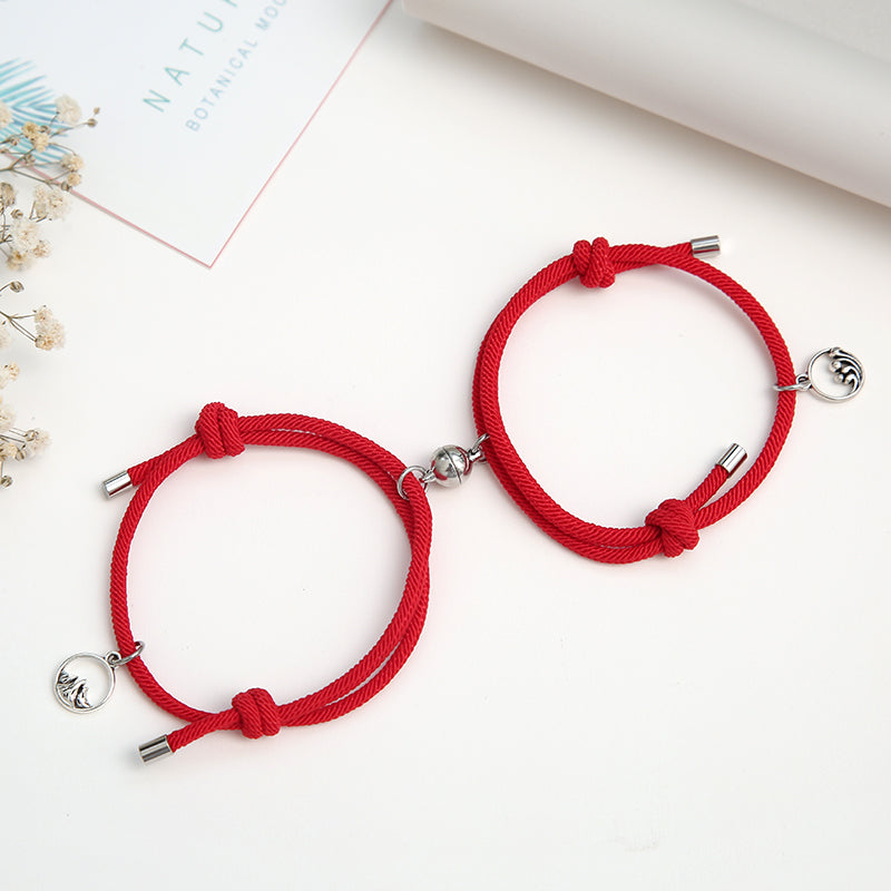 2PCS/SET alloy couple magnetic attraction ball creative Bracelet Stain