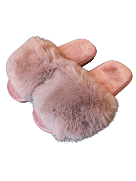 Open Toe Fluffy Slider Slippers in Rose