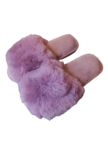 Open Toe Fluffy Slider Slippers in Purple