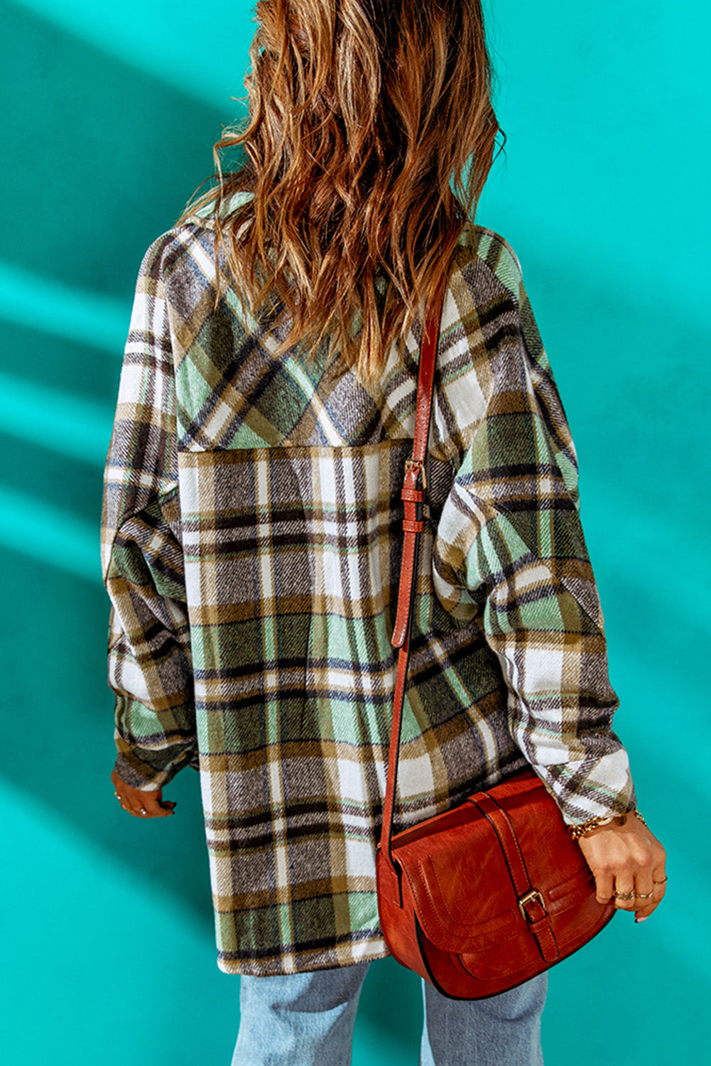 Women Green Plaid Shacket