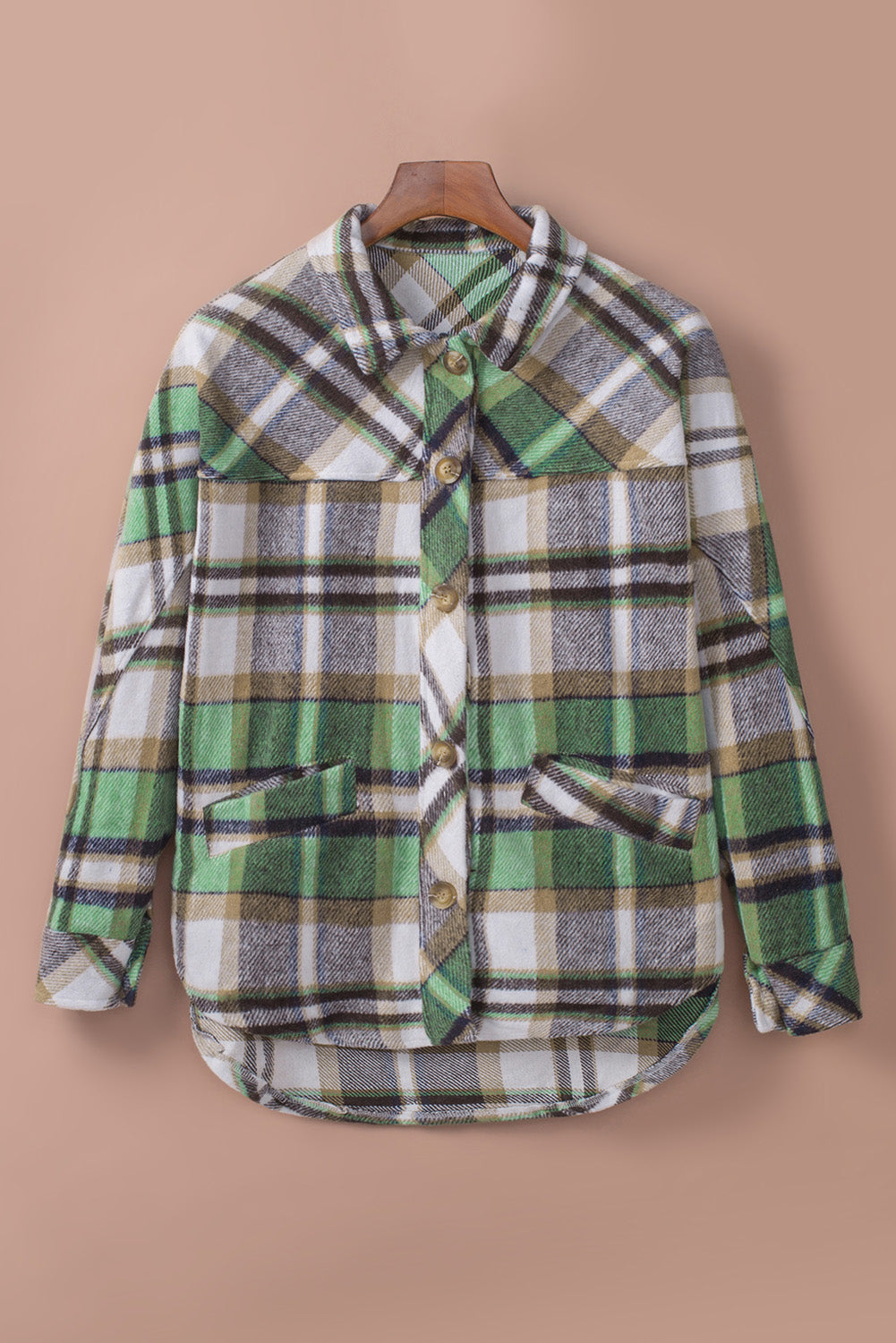 Women Green Plaid Shacket