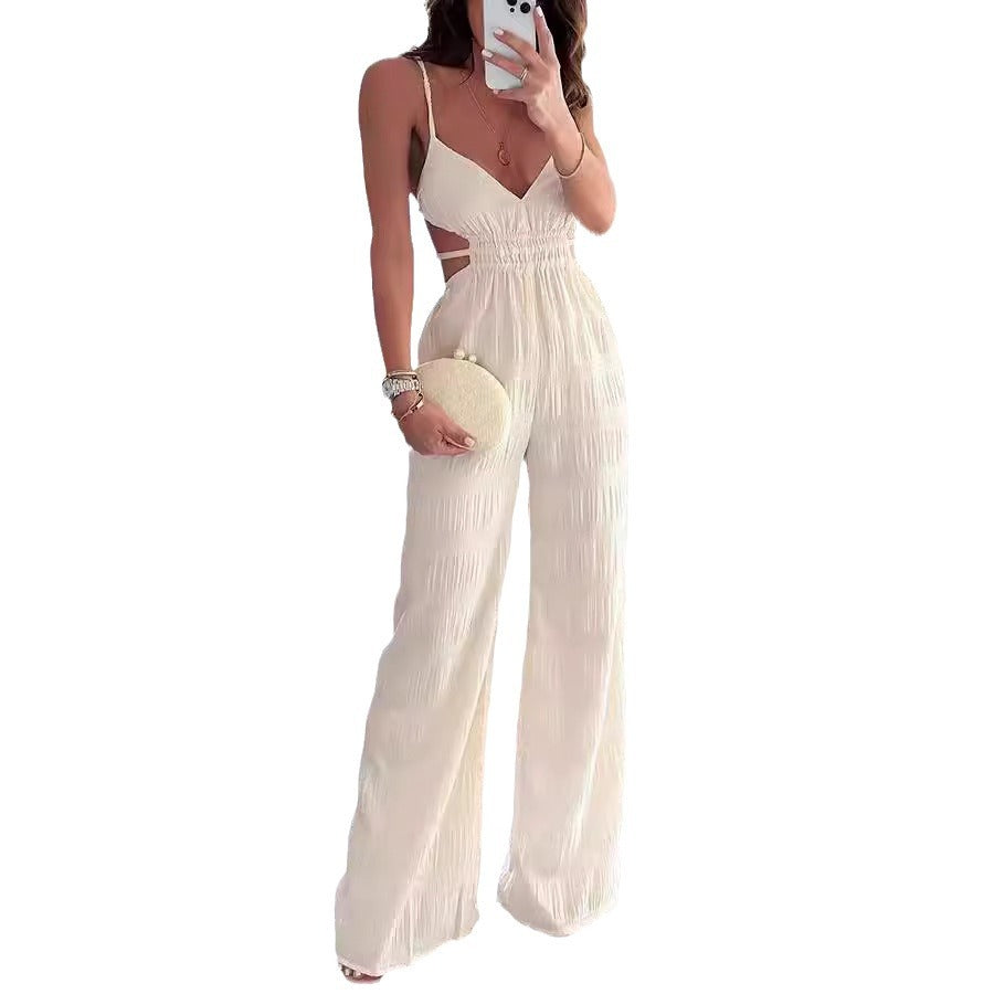 Backless Texture Women's Sleeveless Jumpsuit