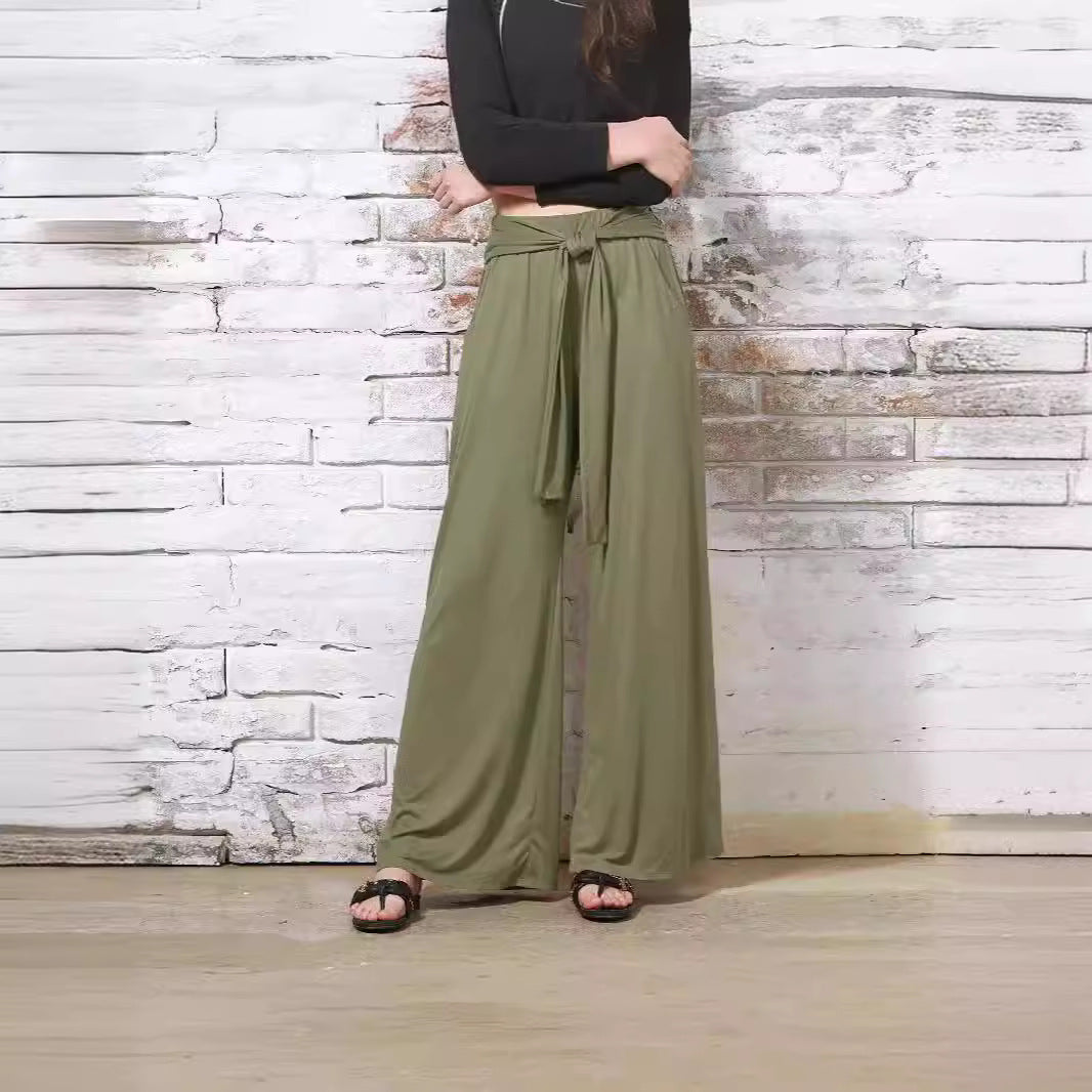 Women's Solid Color Draping Lace-up Wide-leg Pants