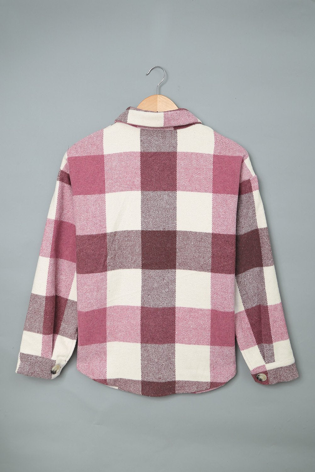 Red Plaid Color Block Buttoned Long Sleeve Shirt Jacket with Pocket