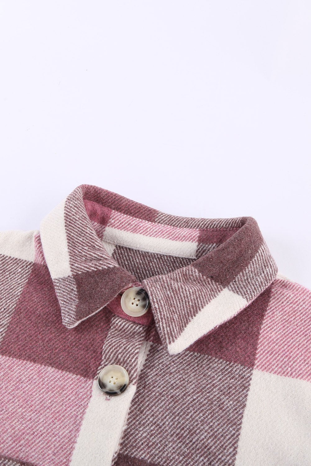 Red Plaid Color Block Buttoned Long Sleeve Shirt Jacket with Pocket