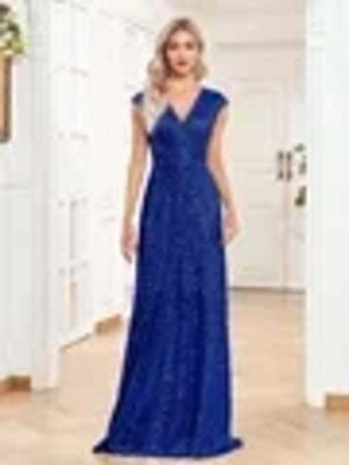 Lucyinlove Elegant V Neck Silver Sequin Evening Dress 2024 Women