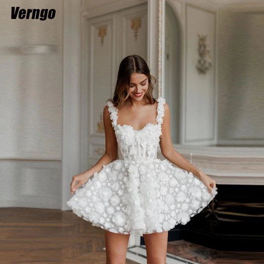 Verngo A-line Short Wedding Dresses Spaghetti Straps Sweetheart Above